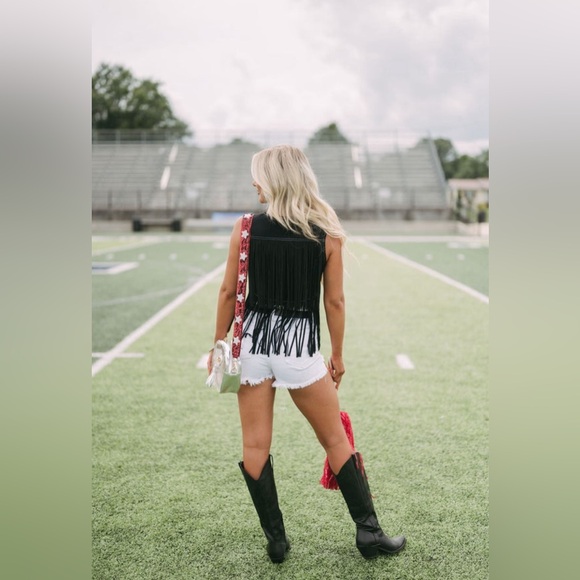 Fringe Denim Vest - Black - Picture 4 of 5